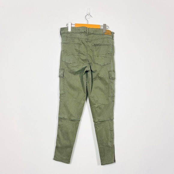 American Eagle Green Stretch Khaki Cargo Pants w/ Visible Button Fly - Picture 2 of 4